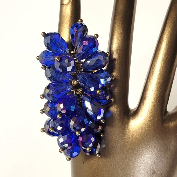 Indigo Blue Crystal Flamboyant Crystal Cluster Ring - Picture 1 of 10
